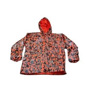 Vtg Lake N Trail Camo Hunting Jacket Mens Size XL Orange Vinyl Deer Quilted Rain
